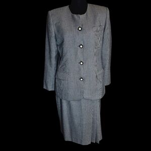 Vintage John Meyer Black White Houndstooth Skirt Suit 10P Petite